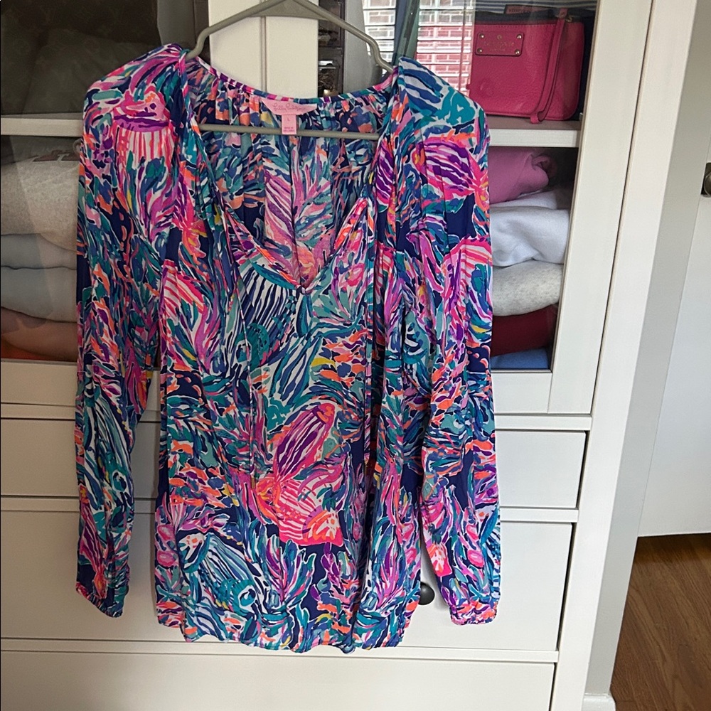 Lilly Pulitzer Vibrant Pink and Blue Blouse